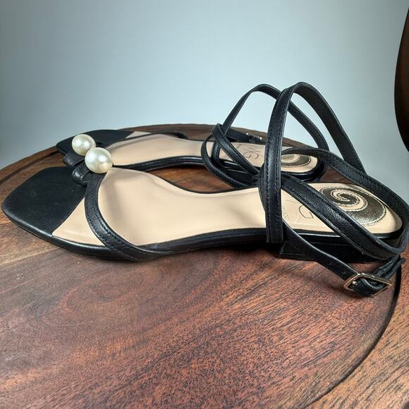 Antonio Melani x MG Style Sonny II Leather Pearl Ornamented Ankle Strap Flat 10M - Picture 3 of 10